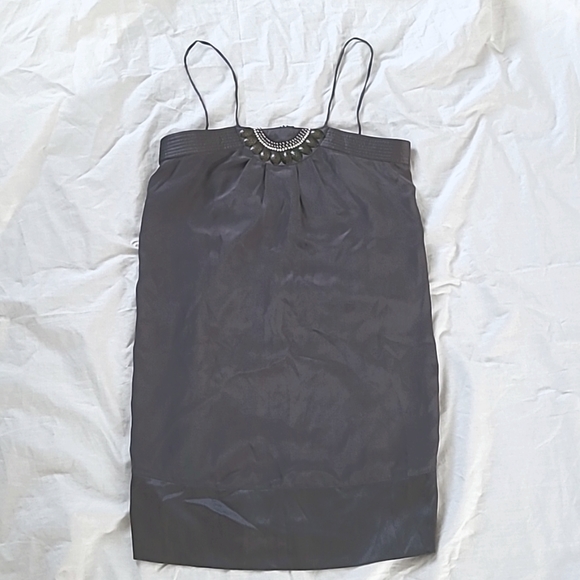 Magali Pascal 100% Silk Gray Mini Dress with Brass and Rhinestone, Size M - Picture 3 of 12